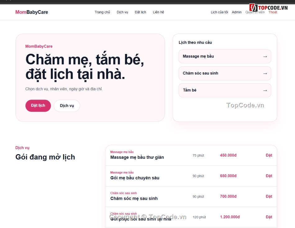 trung tâm,mẹ và bé,đặt lịch
